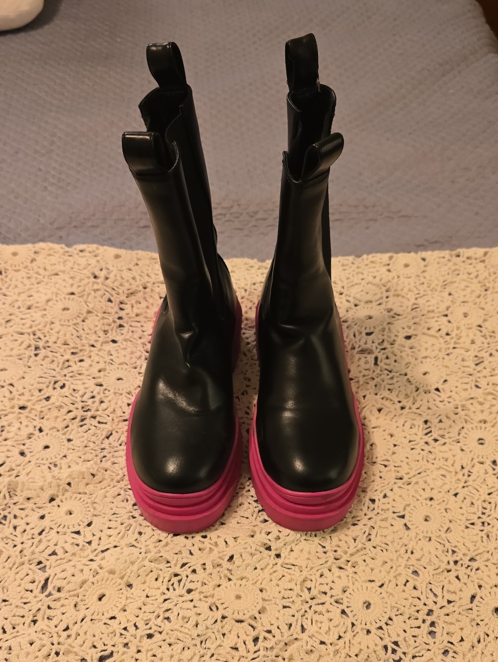 Women's Black Azalea Wang Boots with Pink Platform Sole